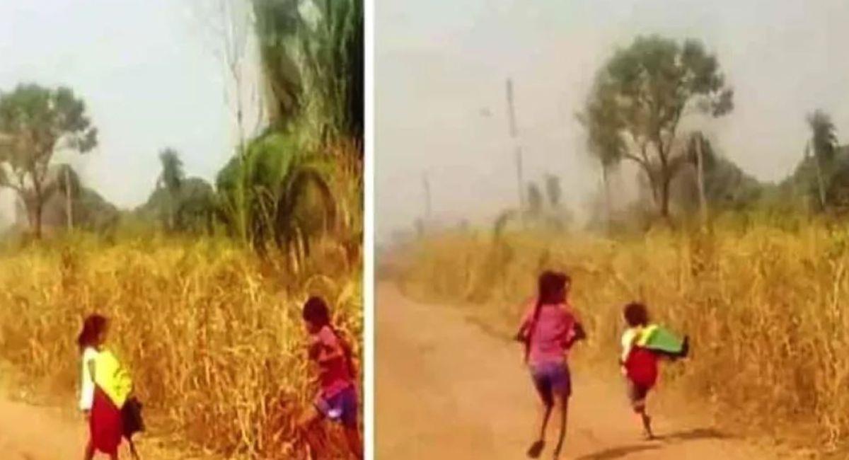 La niña de 9 años corrió hasta el mástil y sacó la bandera, antes de que las llamas la alcanzaran. Foto: Youtube Captura video.